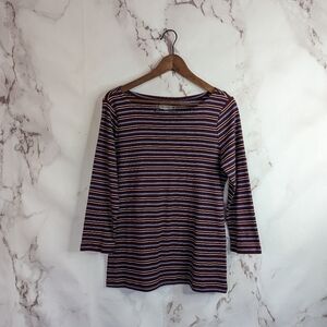 Pendleton Striped Long Sleeve Shirt Red Womens 3/4 Sleeve Boat Neck Blue